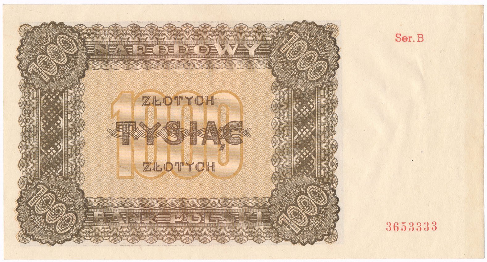 Banknot 1000 złotych 1945 B (UNC) RZADKOŚĆ R6